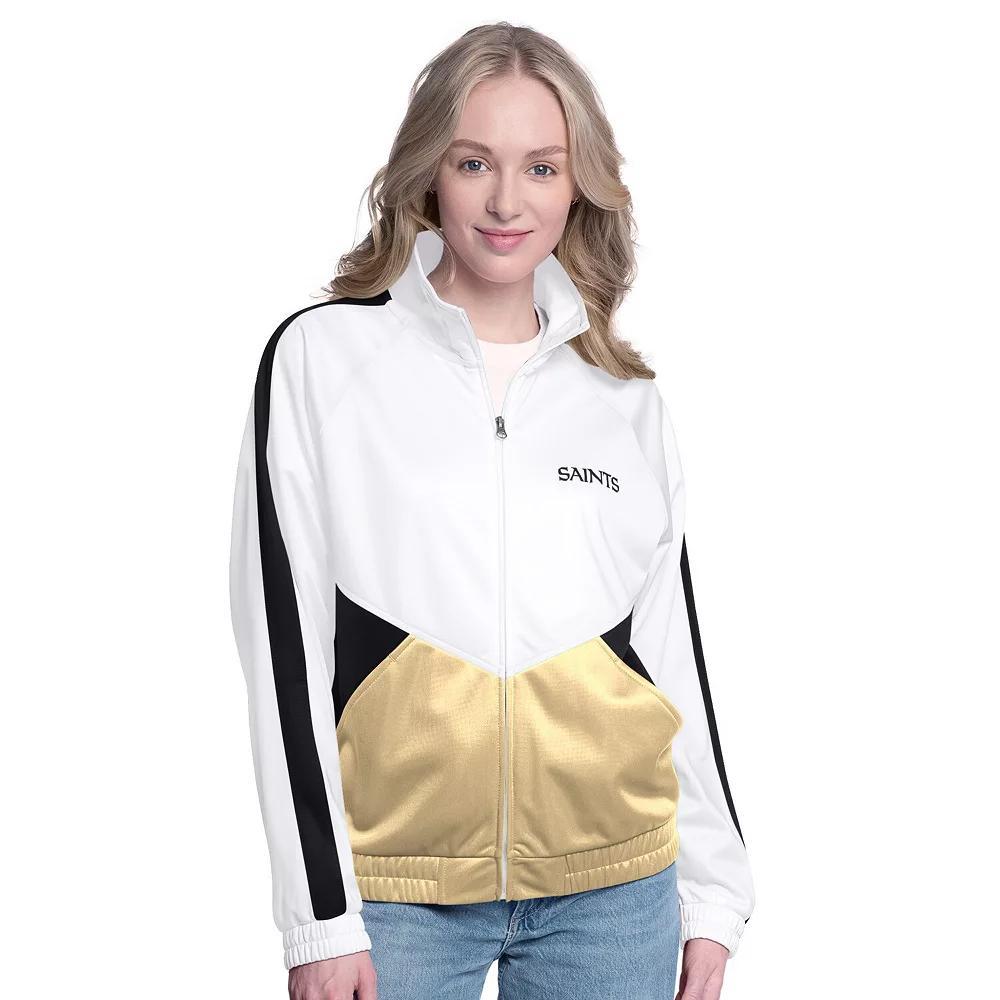 Women's G-III 4Her by Carl Banks White/Black New Orleans Saints Rally Rhinestone Full-Zip Track Jacket, Size: XS Product Image