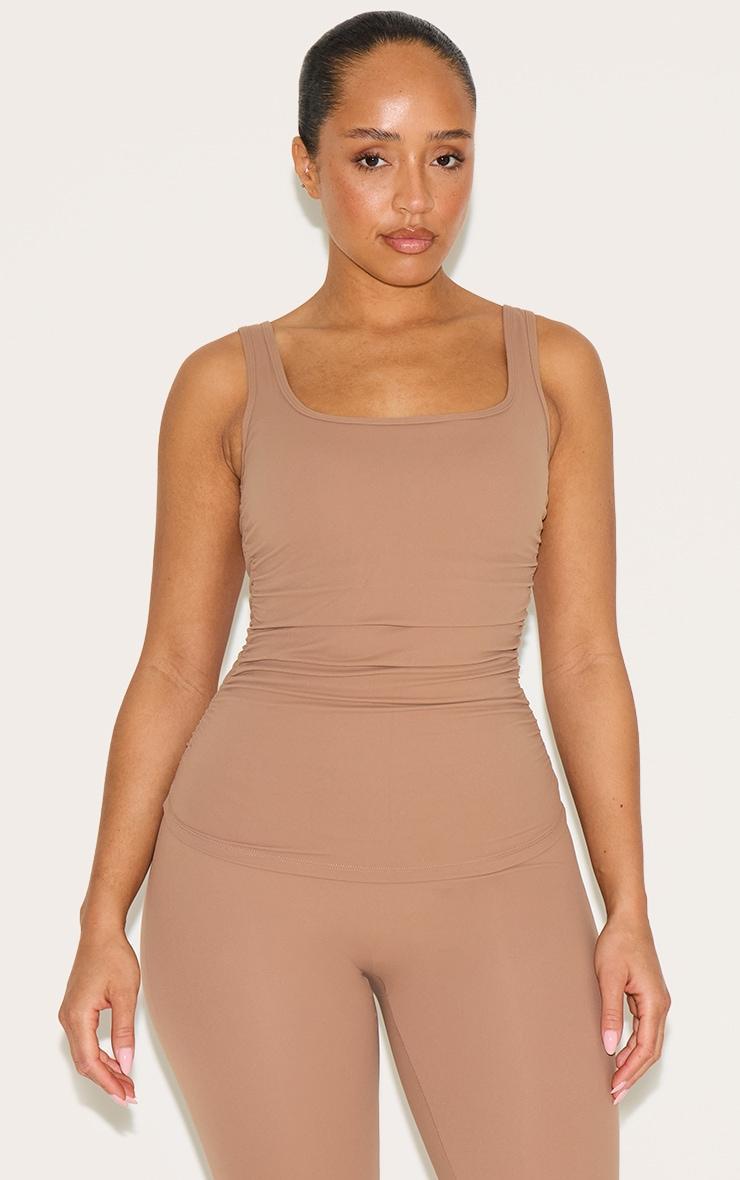 Shape Taupe Active Ruched Side Cupped Long Line Top Product Image
