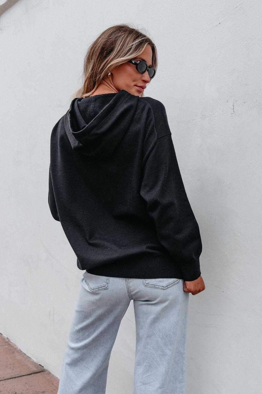 Black Cashmere Hooded Sweater - FINAL SALE Product Image