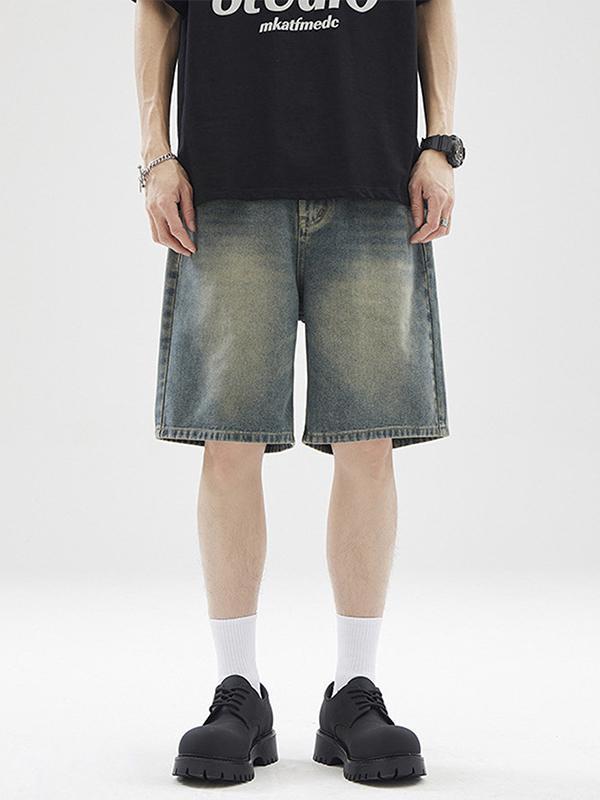 Men's Vintage Washed Loose Denim Shorts Product Image
