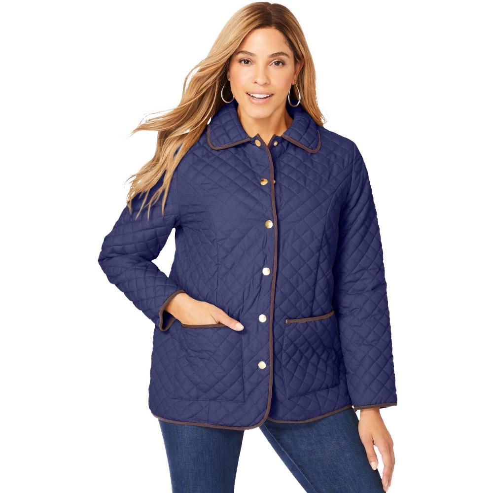 Jessica London Women's Plus Size Snap-Front Quilted Coat - 16 W, Deep Dusk Product Image