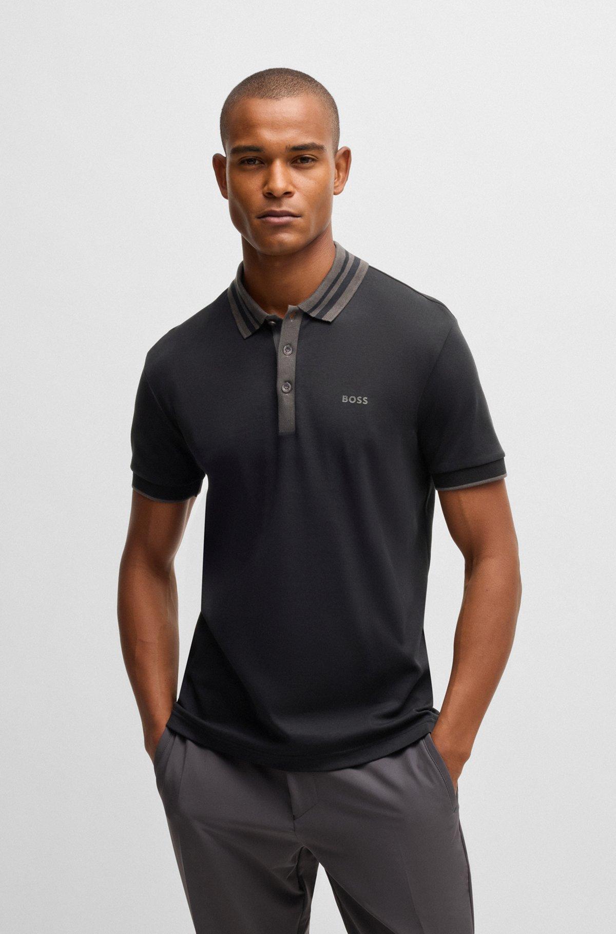 Interlock-cotton polo shirt with striped collar Product Image