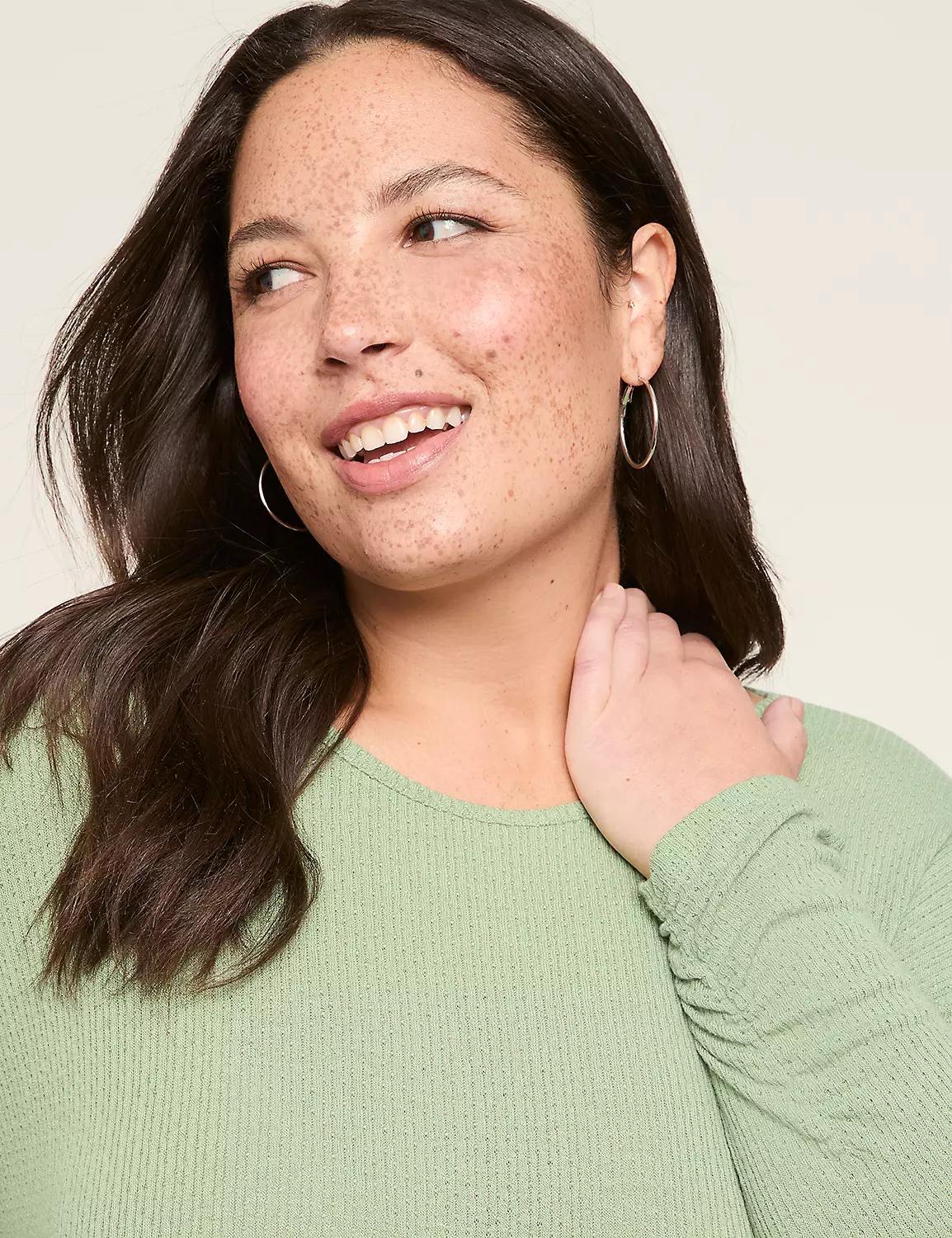 Ruched-Cuff Crew-Neck Top Product Image