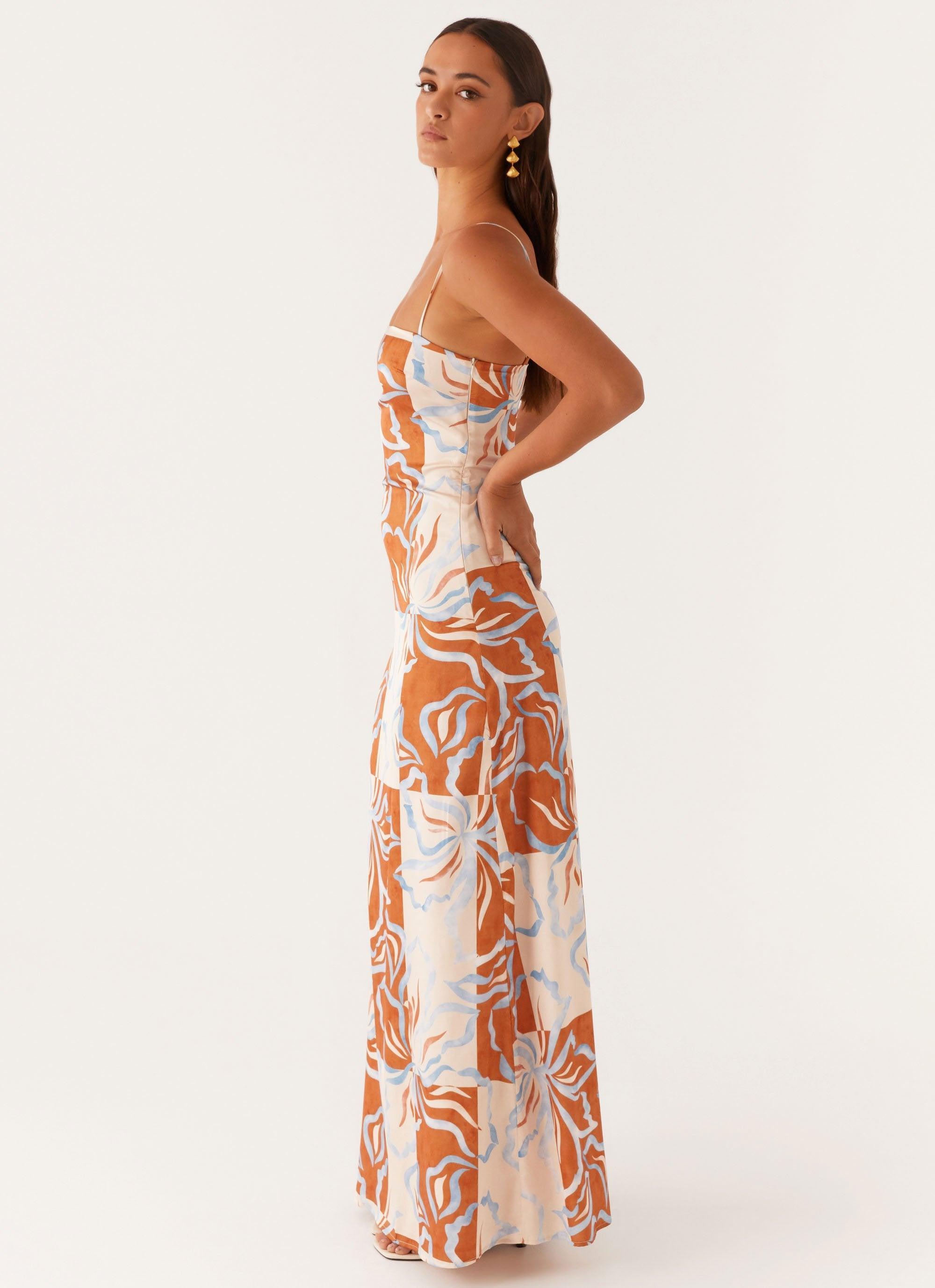 Aster Bloom Maxi Dress - Orange Blue Floral Product Image