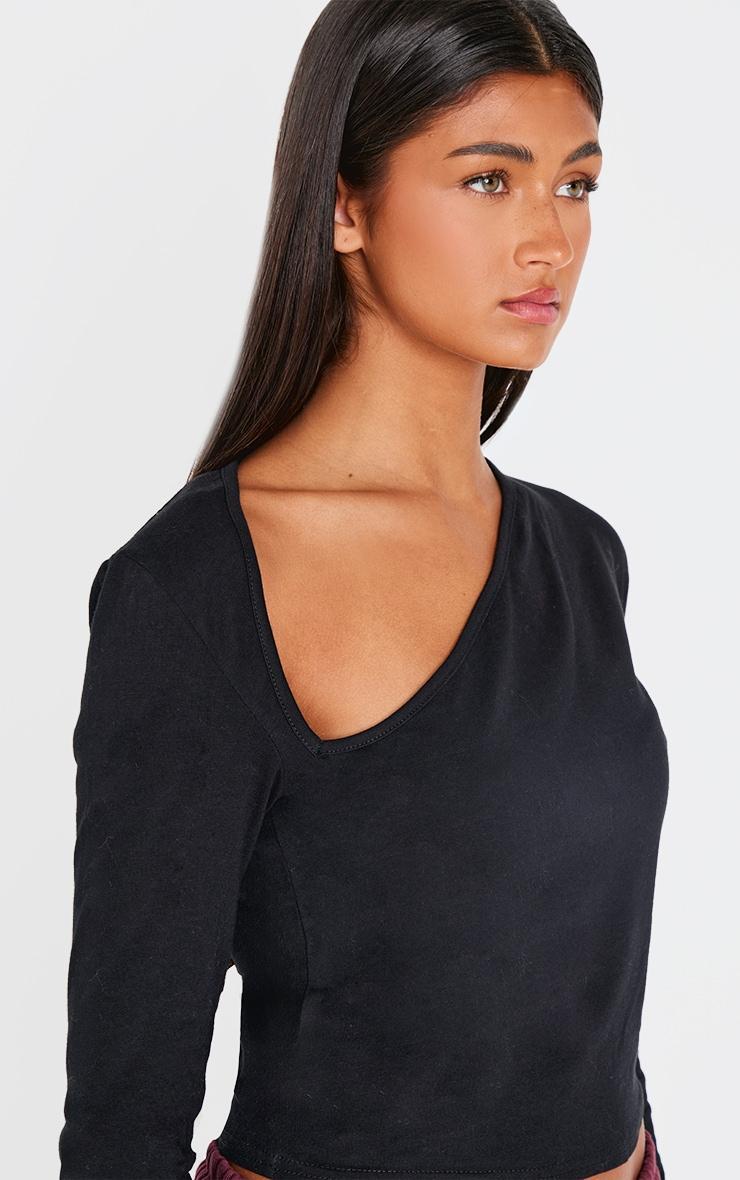 Black Cotton Asymmetric Neck Detail Long Sleeve Top Product Image