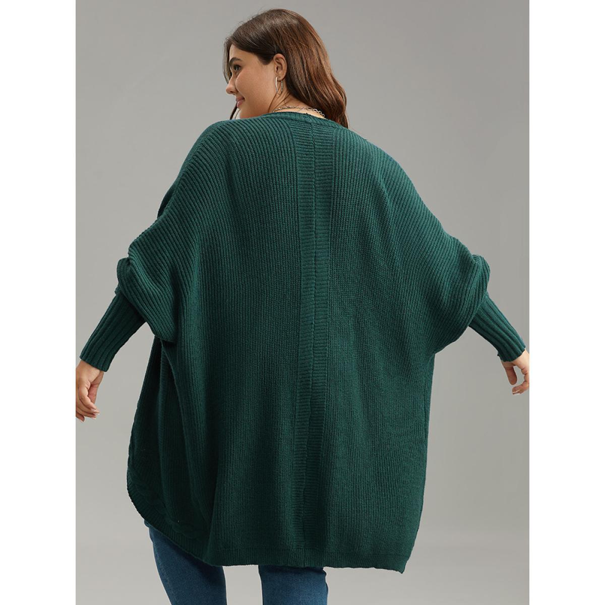 Plus Size Supersoft Essentials Batwing Sleeve Cable Knit Cardigan DarkGreen Women Casual Loose Long Sleeve Dailywear Cardigans BloomChic 30/6X Product Image