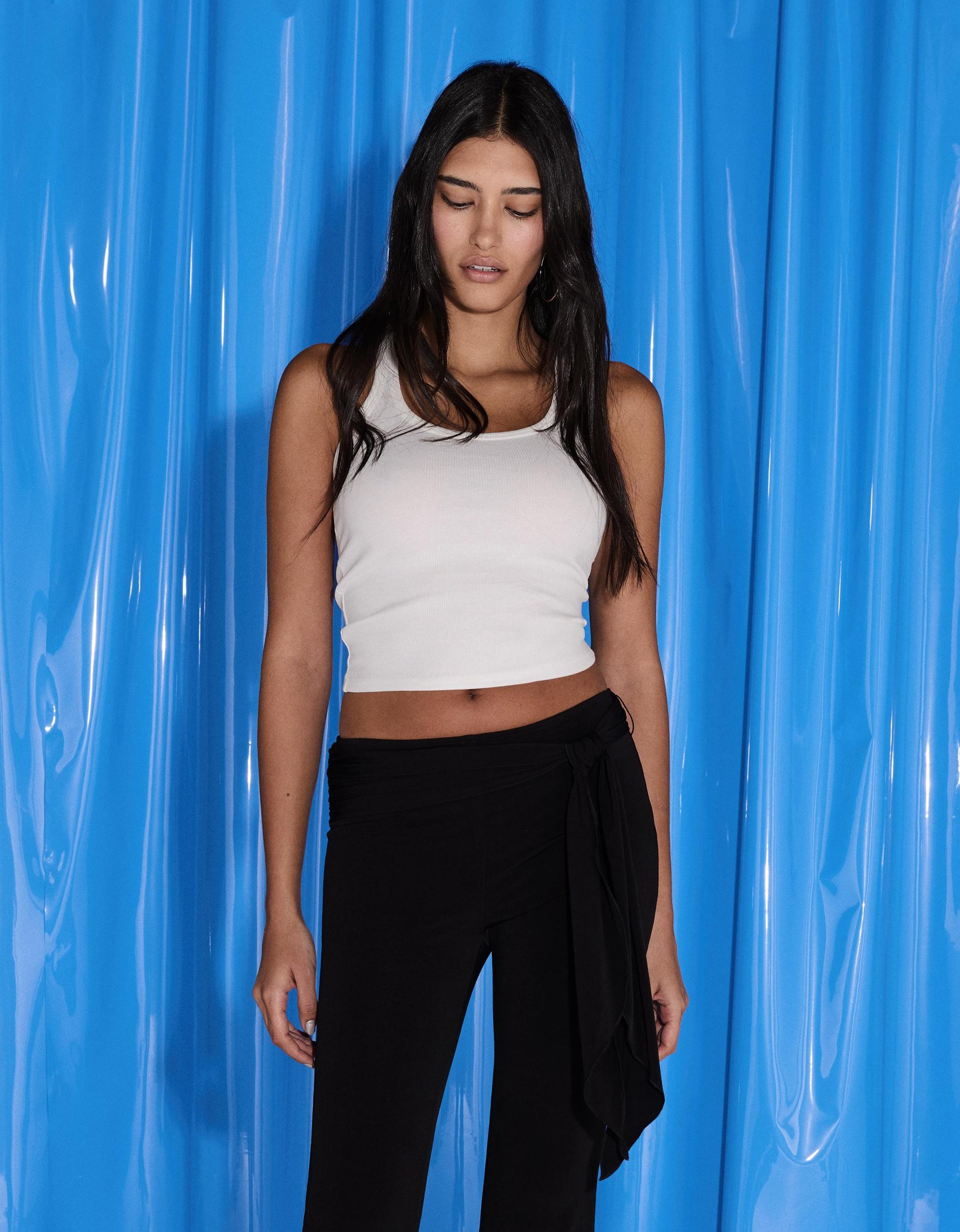 Flared pants with tied front Product Image