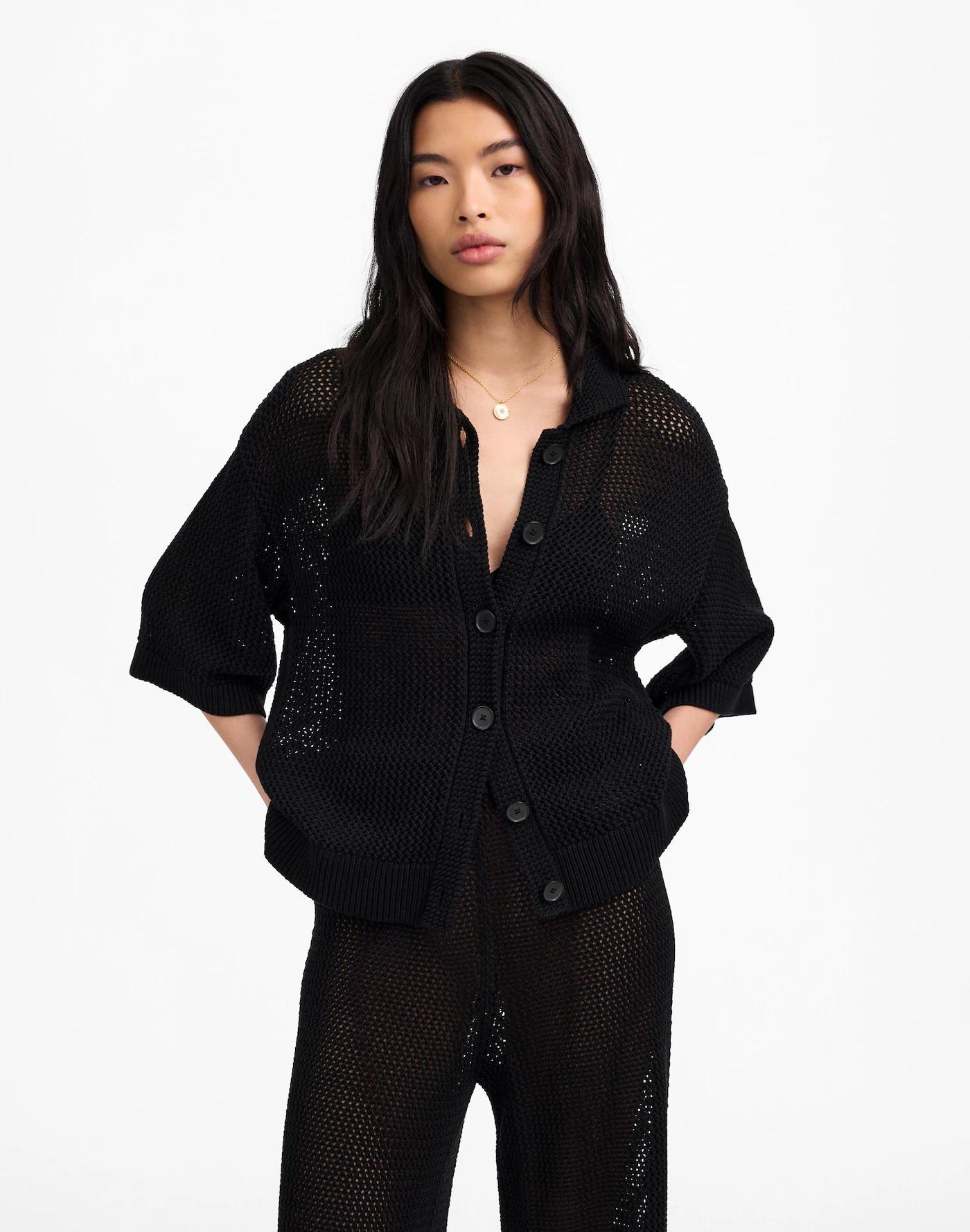 Open-Stitch Button-Front Cardigan Product Image