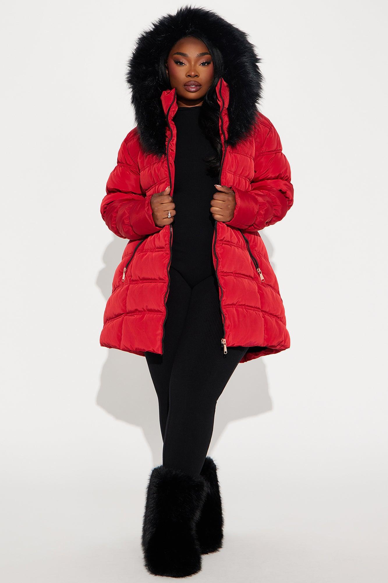 Ice Skating Date Puffer Jacket - Red Product Image