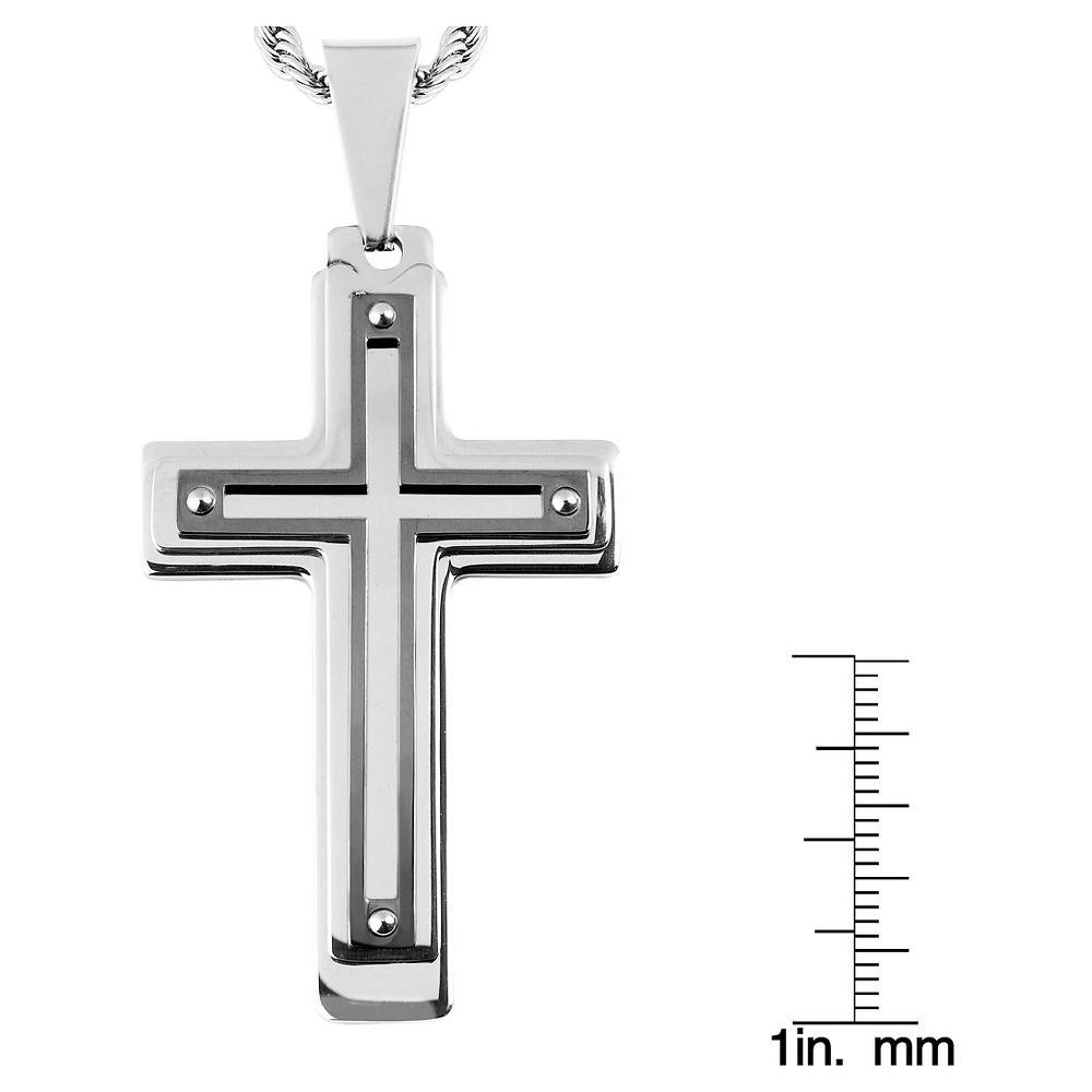 Mens West Coast Jewelry Silvertone and Blackplated Stainless Steel Multi-layer Cross Pendant Product Image