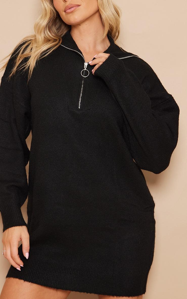 Black Luxe Knit Half Zip Sweater Dress Product Image