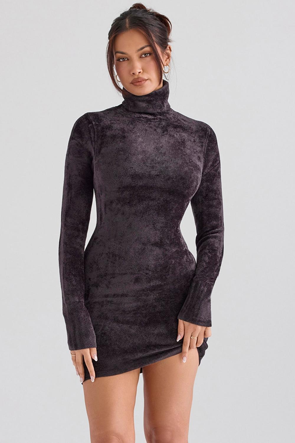 Taya Charcoal Chenille Mini Dress Product Image