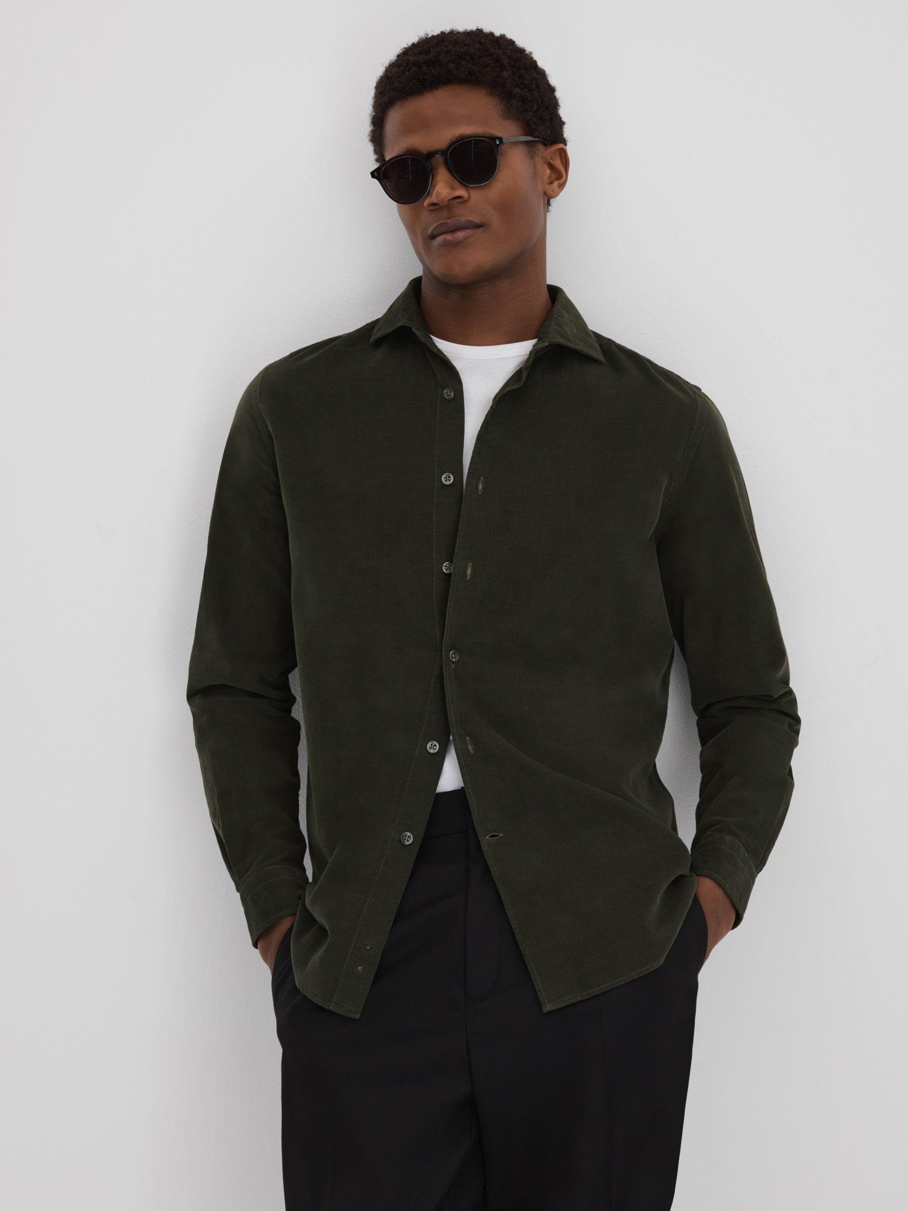 Corduroy Cutaway Collar Shirt in Khaki Product Image