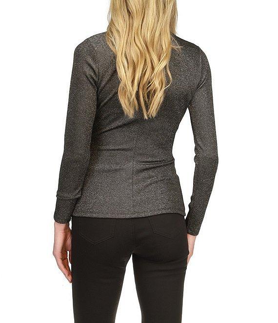 Michael Kors Metallic Lurex Side Ruched Mock Neck Long Sleeve Top Product Image
