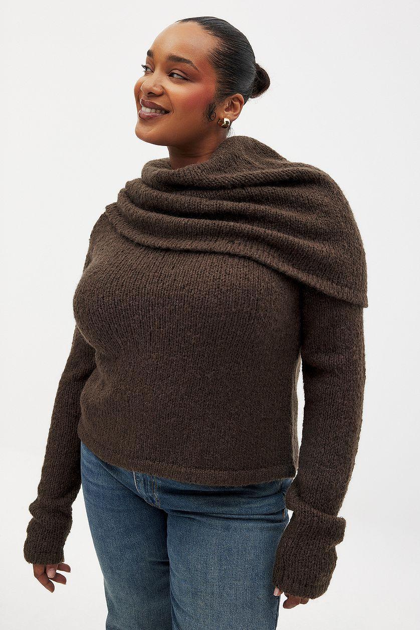 Wool Blend Neck Detail Overlap Sweater Product Image