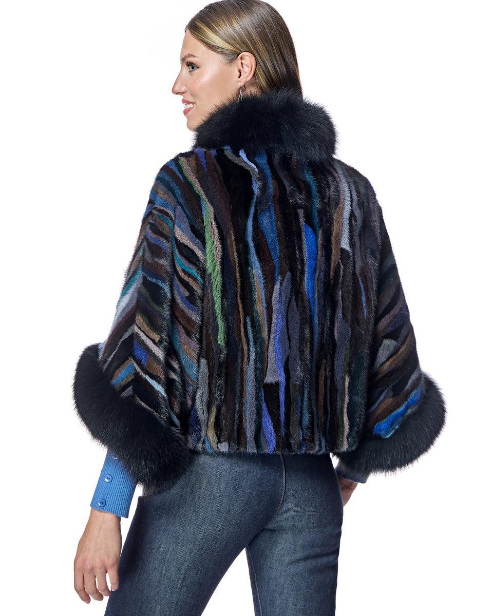 Semi Sheared Mink Section Cape with Fox Trim Product Image