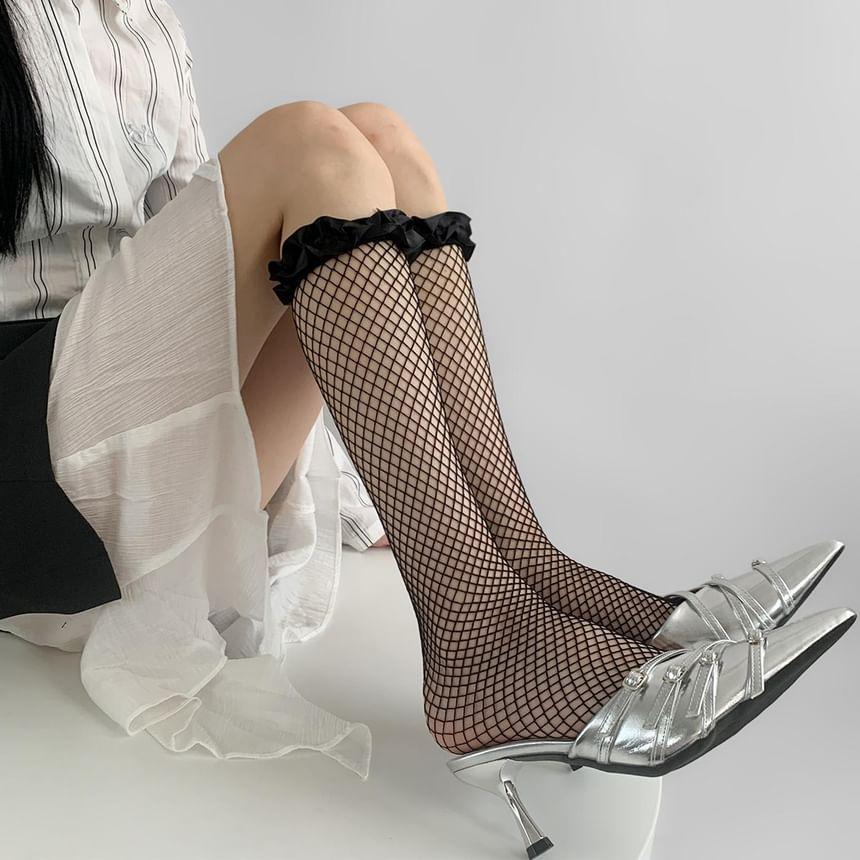 Frill Trim Fishnet Knee High Socks Product Image