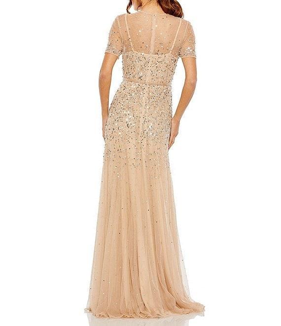 Mac Duggal Short Sleeve Illusion Neck Sequin Embellished A-Line Gown Product Image