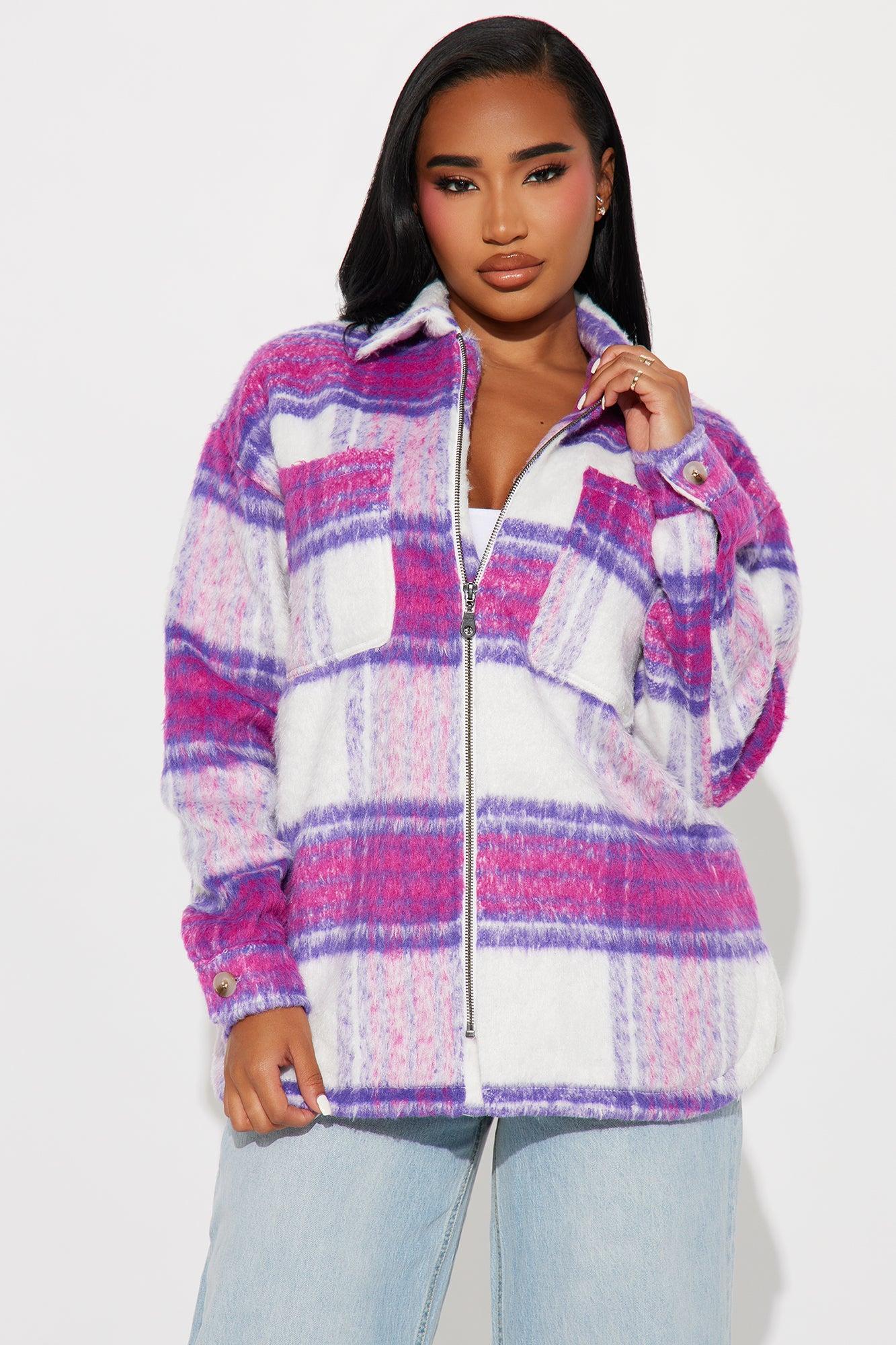 Keep It Cute Plaid Jacket - Purple/combo Product Image