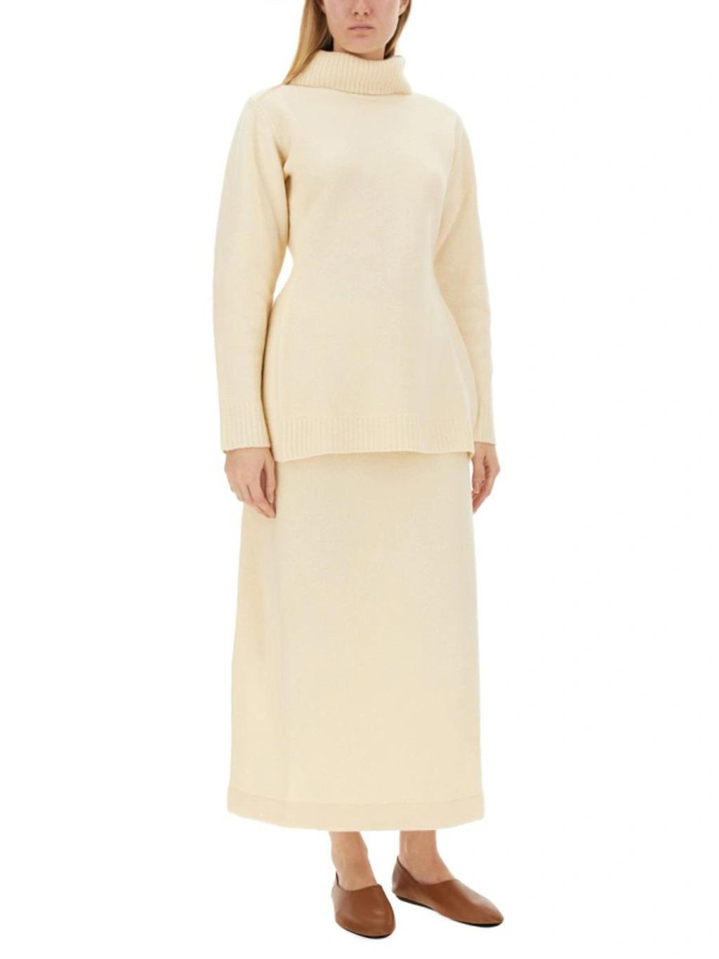 JIL SANDER Wool Midi Skirt In Ivory Product Image