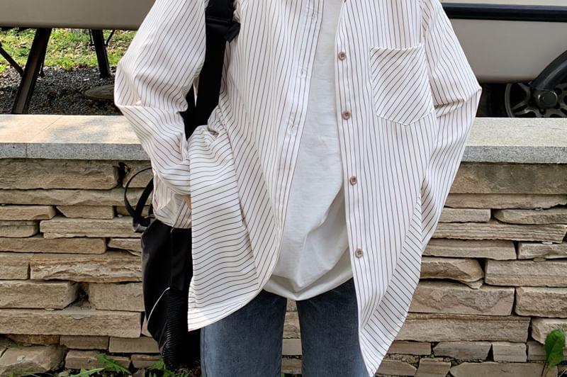 Long Sleeve Collared Striped Shirt Product Image