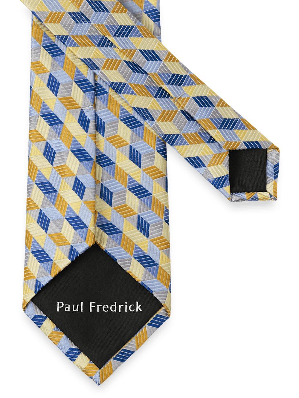 Geometric Woven Silk Tie - Yellow/blue Product Image