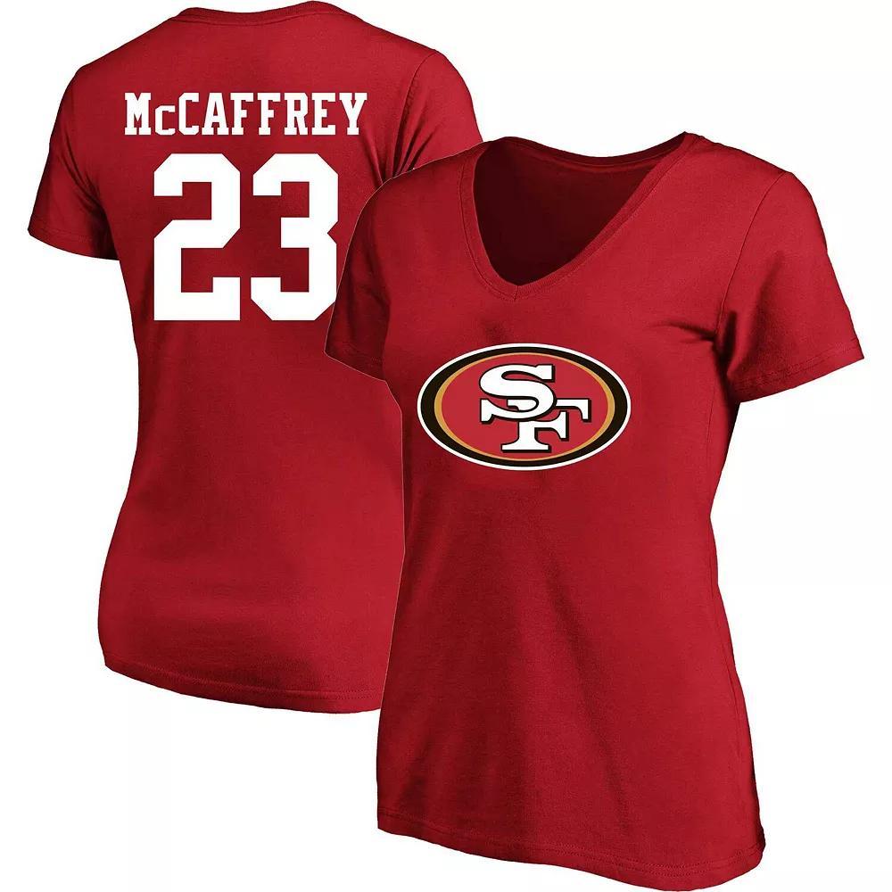 Women's Fanatics Branded Christian McCaffrey Scarlet San Francisco 49ers Plus Size Player Name & Number V-Neck T-Shirt, Size: 3XL, Red Product Image