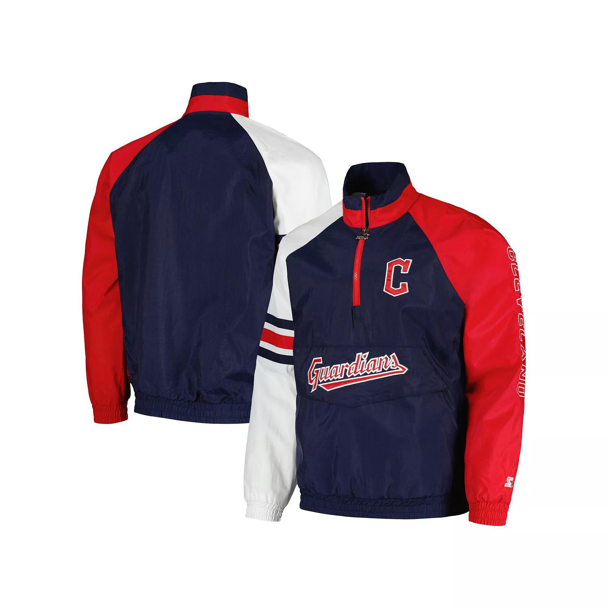 Men's Starter Navy/Red Cleveland Guardians Elite Raglan Half-Zip Jacket, Size: Medium, Grd Blue Product Image