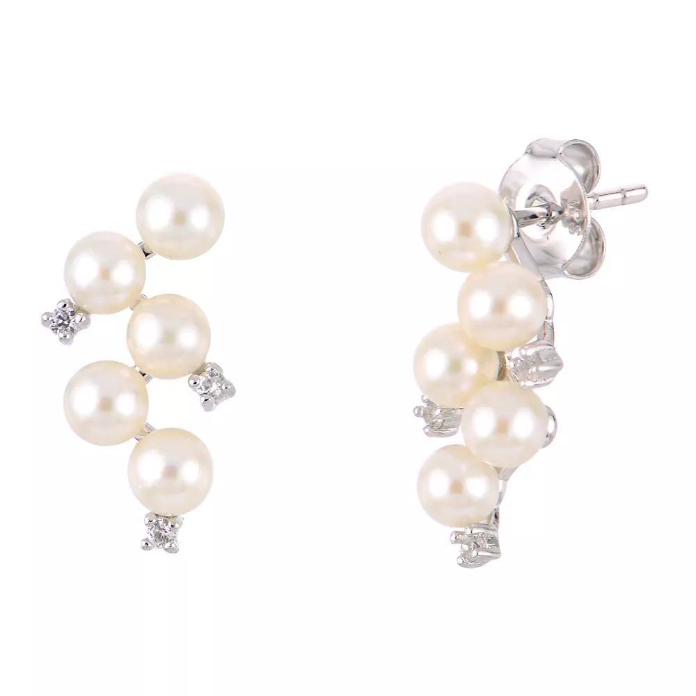 PearLustre by Imperial Sterling Silver Freshwater Cultured Pearl & Lab-Created White Sapphire Cluster Drop Earrings, Women's Product Image