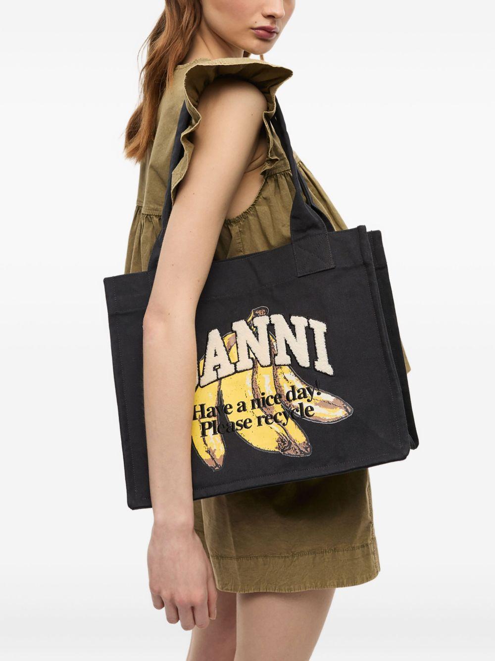 GANNI Banana Print Large Tote Bag In Black Product Image