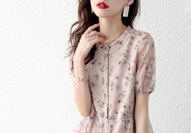 Short-Sleeve Floral Midi A-Line Dress Product Image