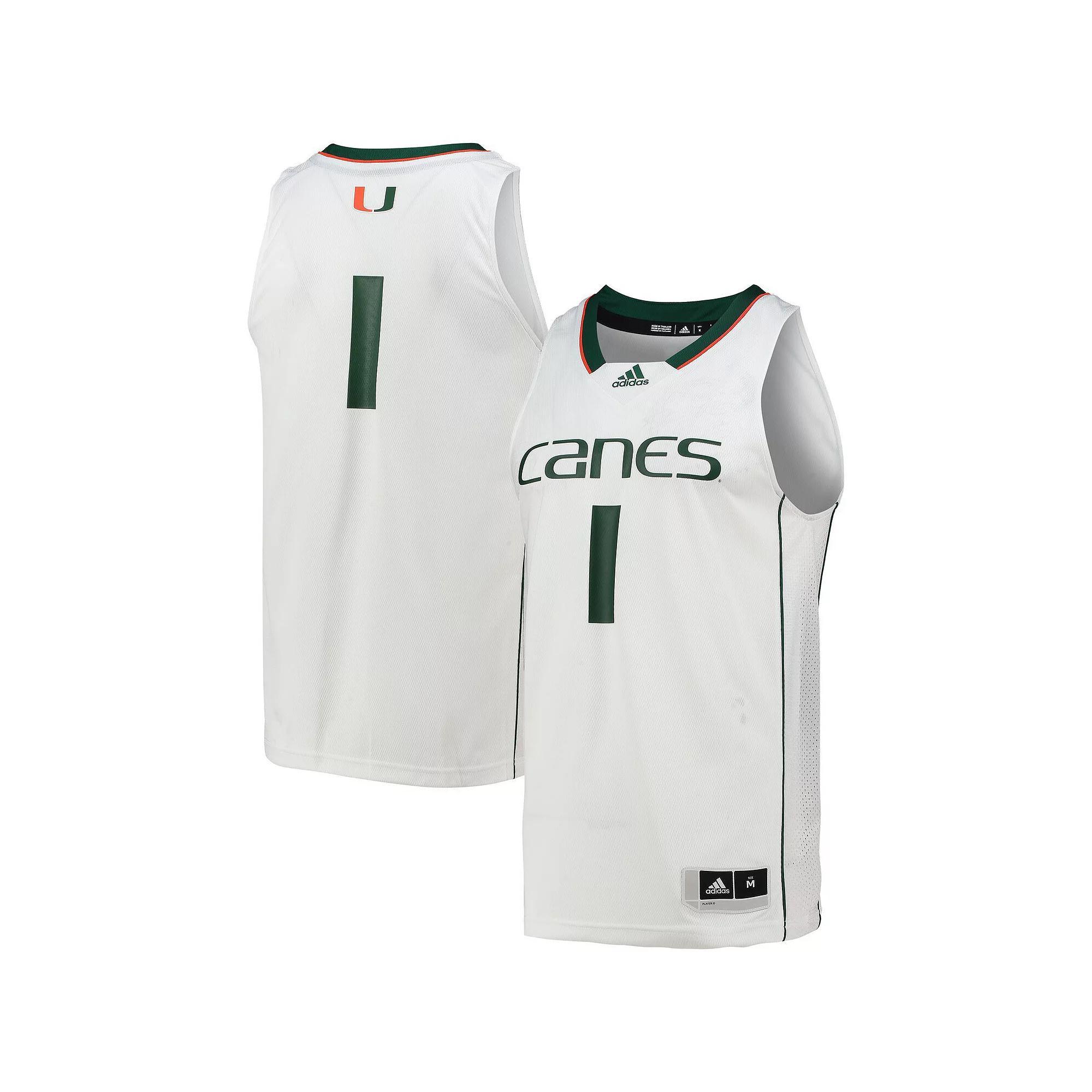 Men's adidas #1 White Miami Hurricanes Team Swingman Basketball Jersey, Size: 2XL Product Image