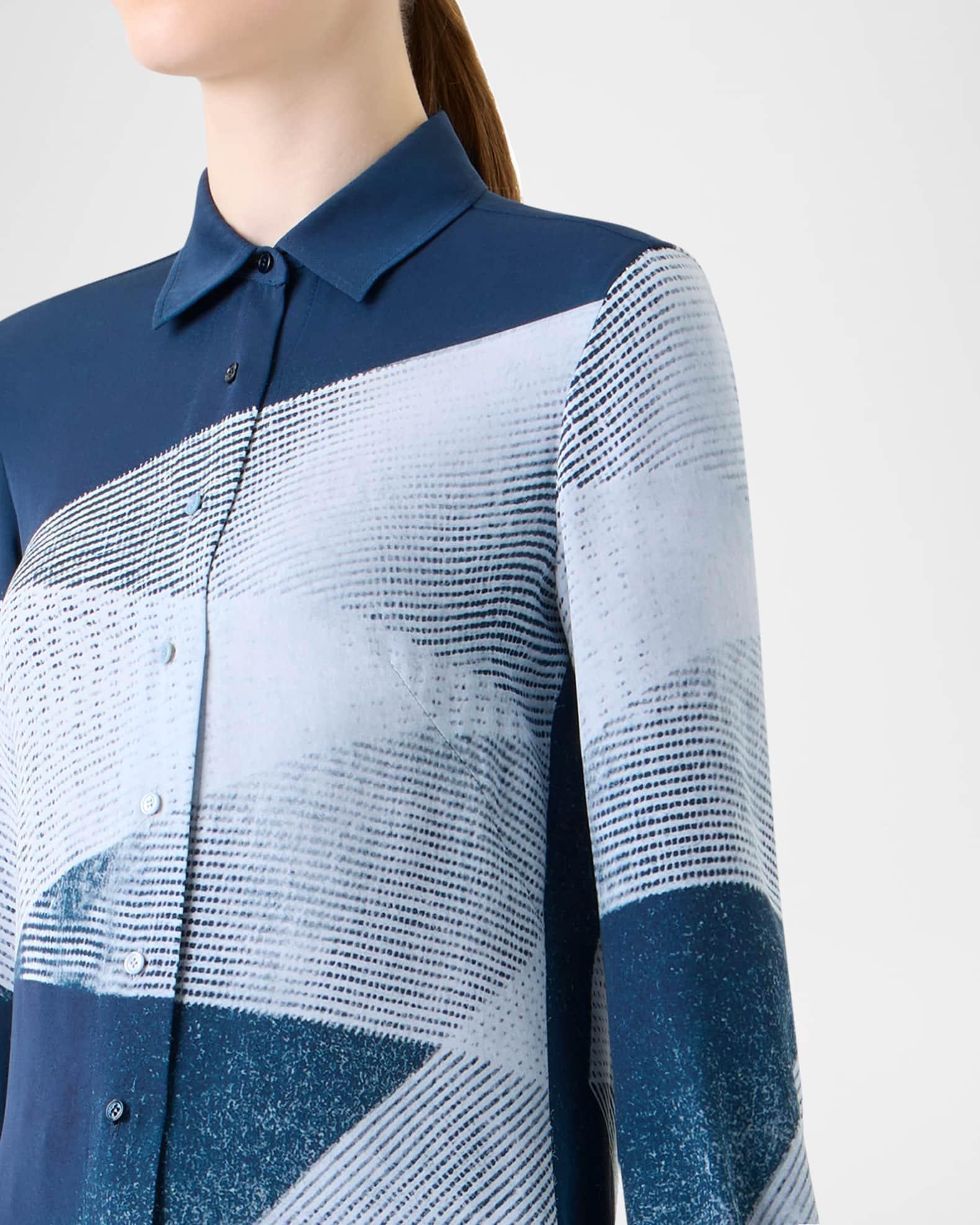 Zigzag Print Silk Crepe Button-Down Blouse Product Image