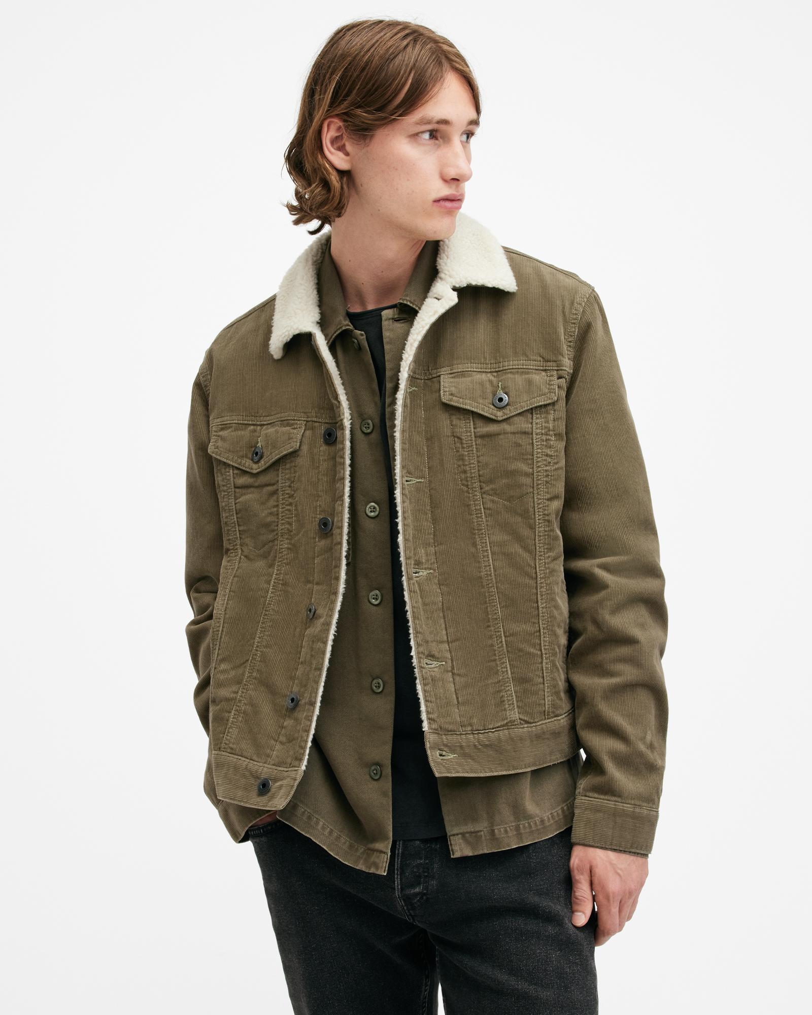 ALLSAINTS Westy Fleece Lined Corduroy Trucker Jacket In Taylor Green Product Image