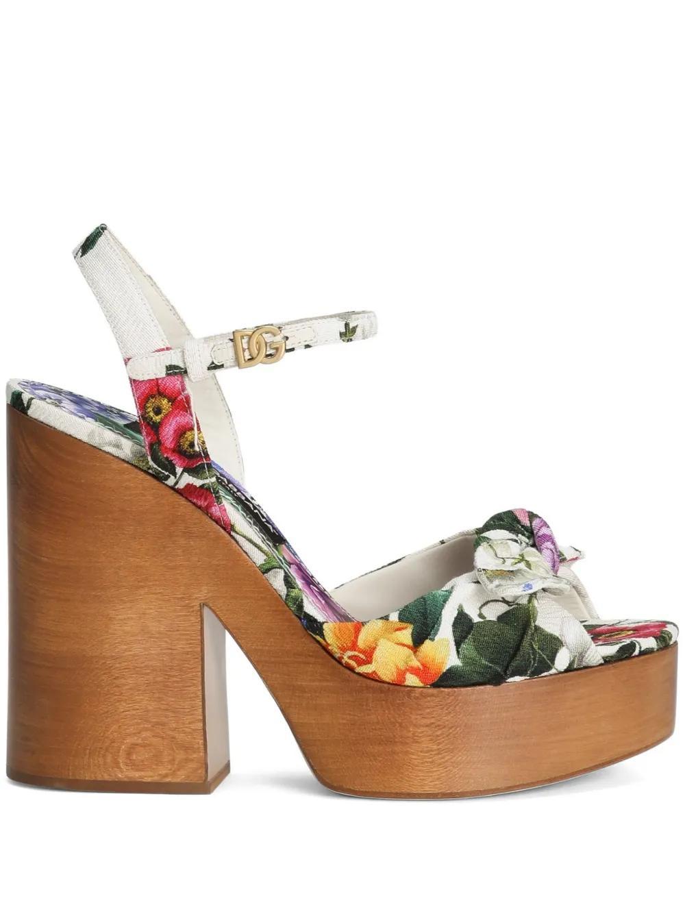 DOLCE & GABBANA Floral-print Sandals In White Product Image