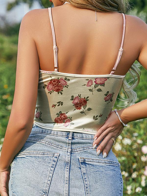Contrast Color Stitching FloralCorset Top Product Image