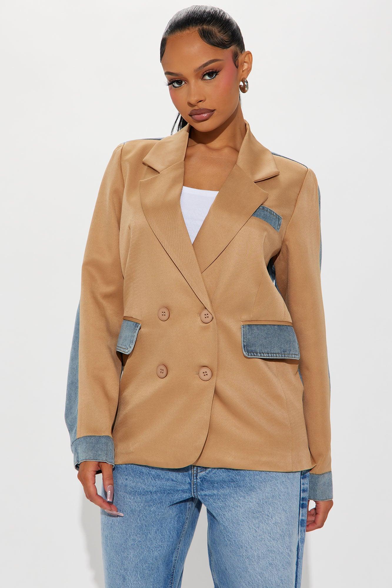 Jupiter Mixed Media Denim Blazer - Cream/combo Product Image