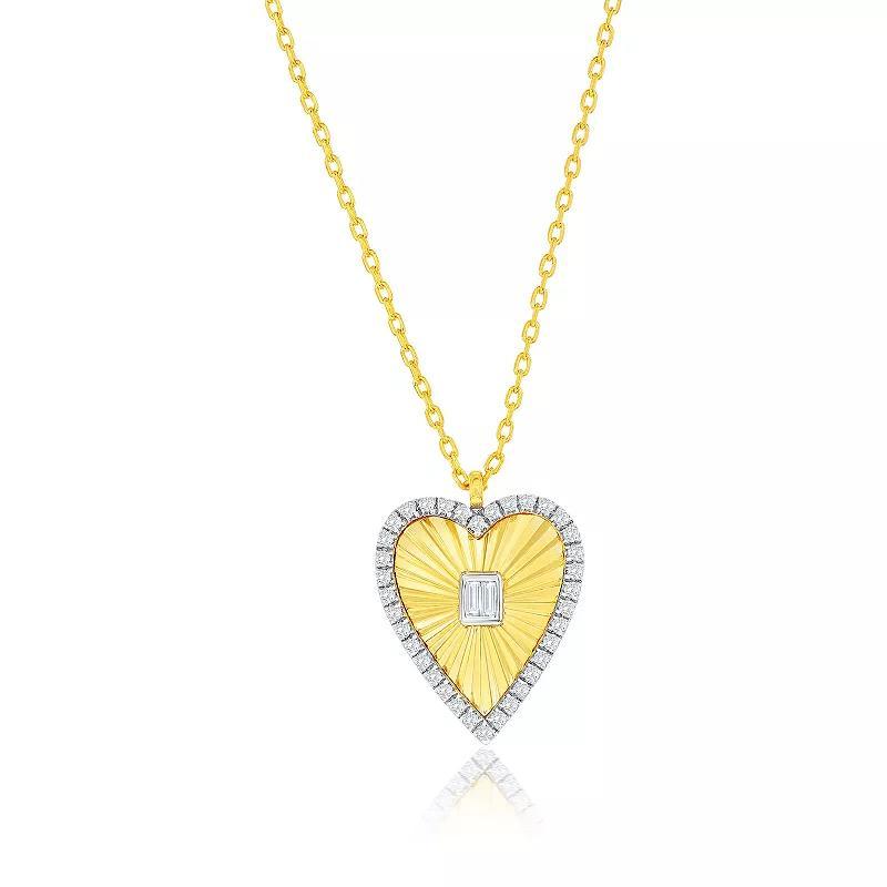 Argento Bella 14k Gold Over Silver Cubic Zirconia Heart Pendant Necklace, Womens Gold Tone Product Image