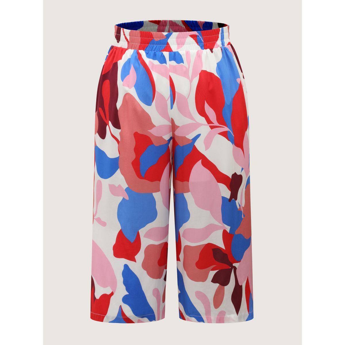 Plus Size Color Block Stretchy Waist Wide-Leg Pants Women Multicolor Casual Wide Leg Mid Rise Casual Pants BloomChic 18-20/2X Product Image