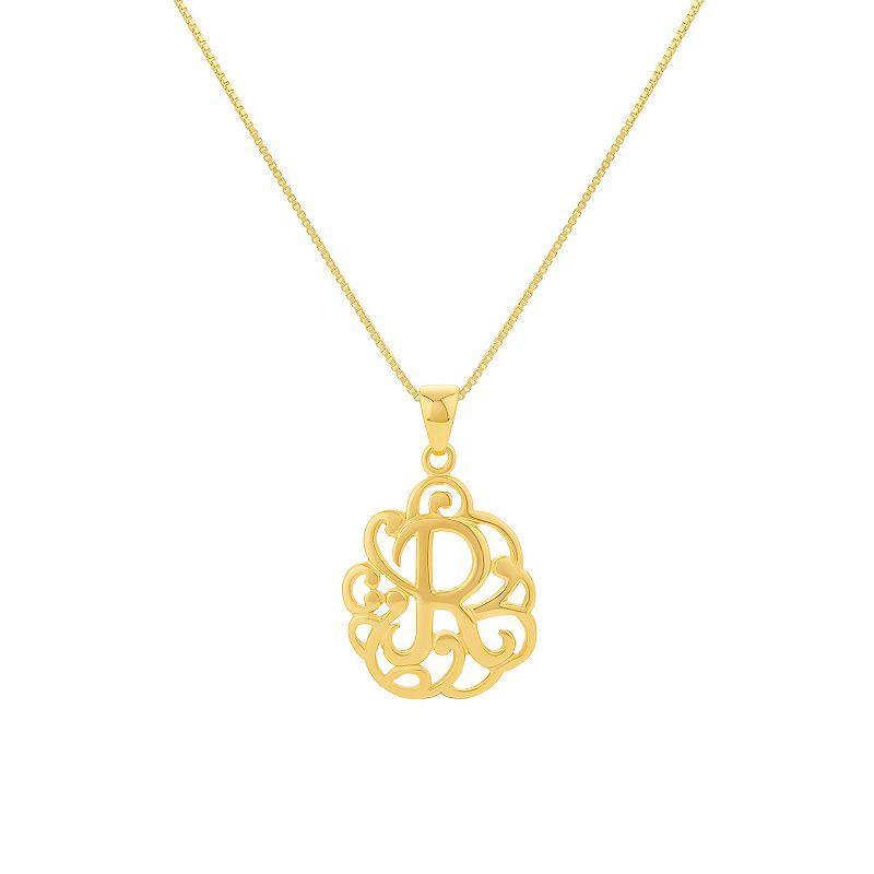 PRIMROSE Sterling Silver Monogram Initial Pendant Necklace, Womens Gold Tone E Product Image