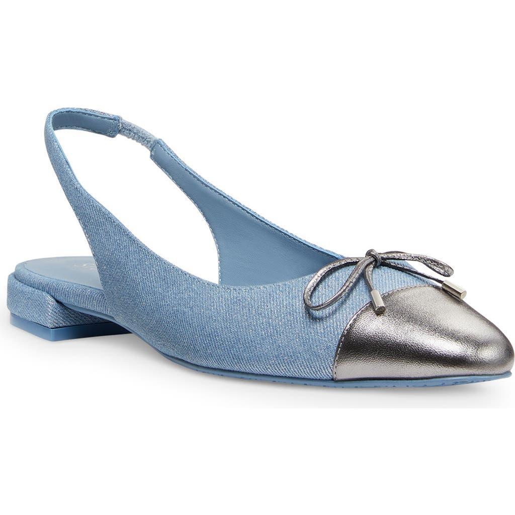 STUART WEITZMAN Sleek Bow Slingback Flat In Denim & Gunmetal Product Image