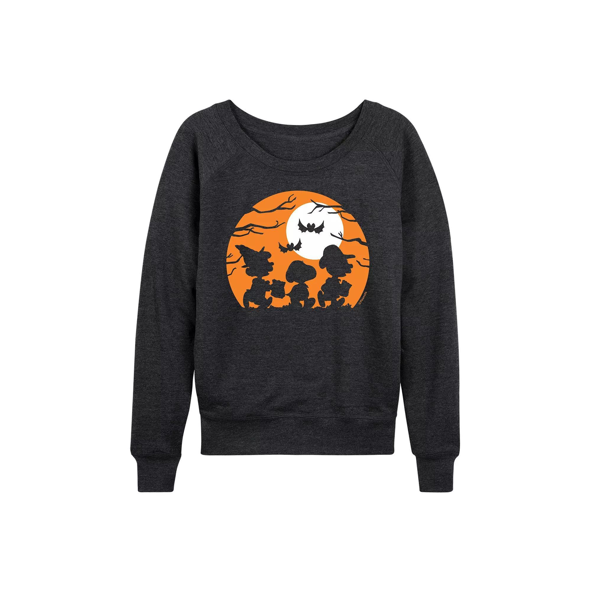 Women's Peanuts Trick Or Treat French Terry Long Sleeve Tee, Size: Small, Heather Grey Product Image