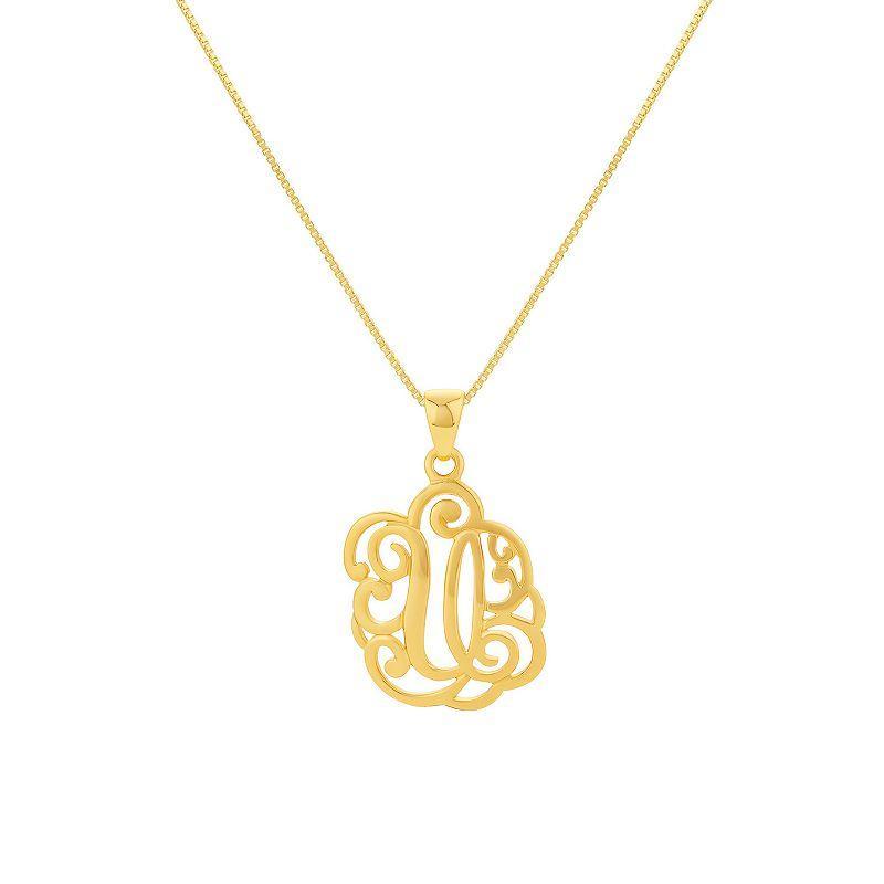 PRIMROSE Sterling Silver Monogram Initial Pendant Necklace, Womens Gold Tone E Product Image