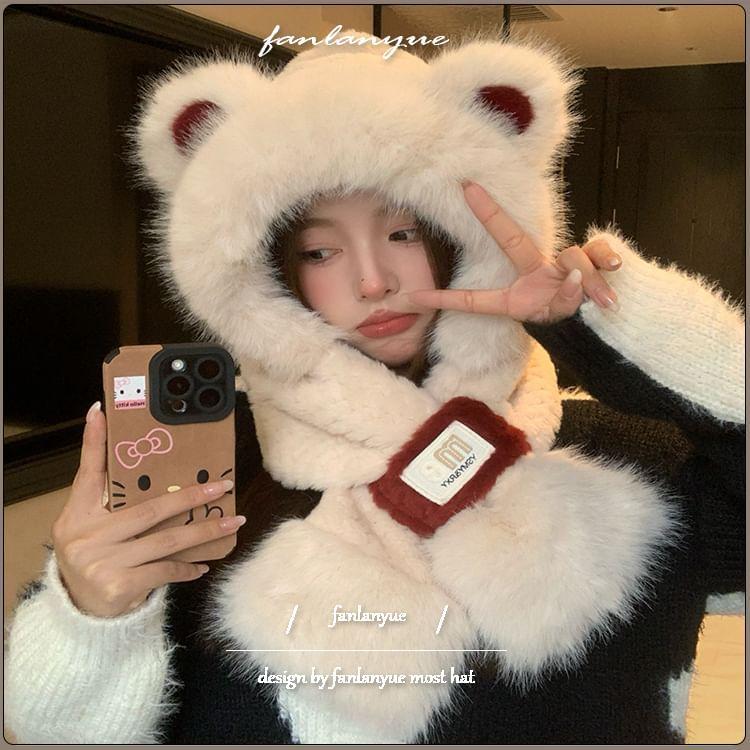 Bear Ear Hooded Fluffy Scarf Product Image