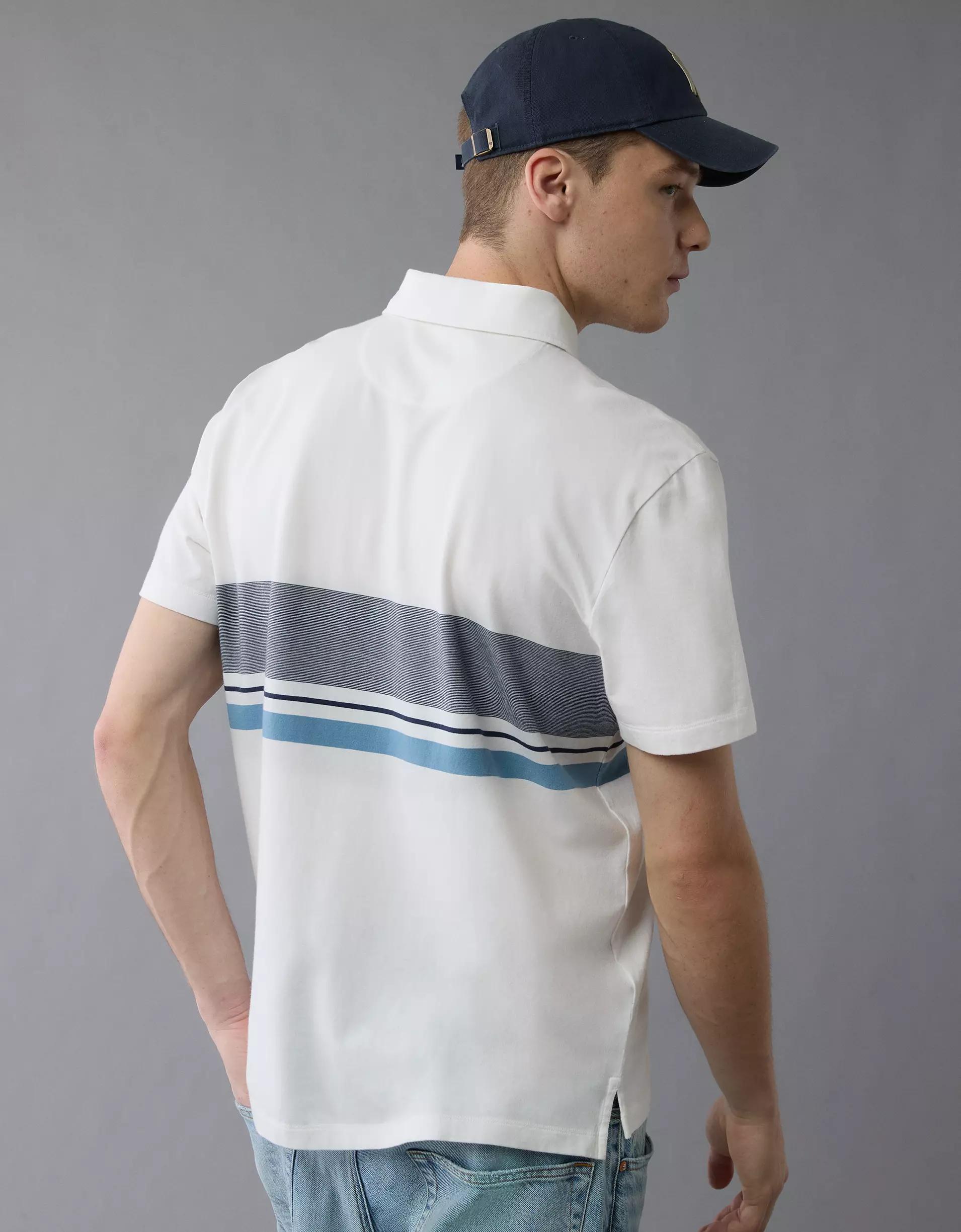 AE 24/7 Club Logo Striped Polo Shirt Product Image
