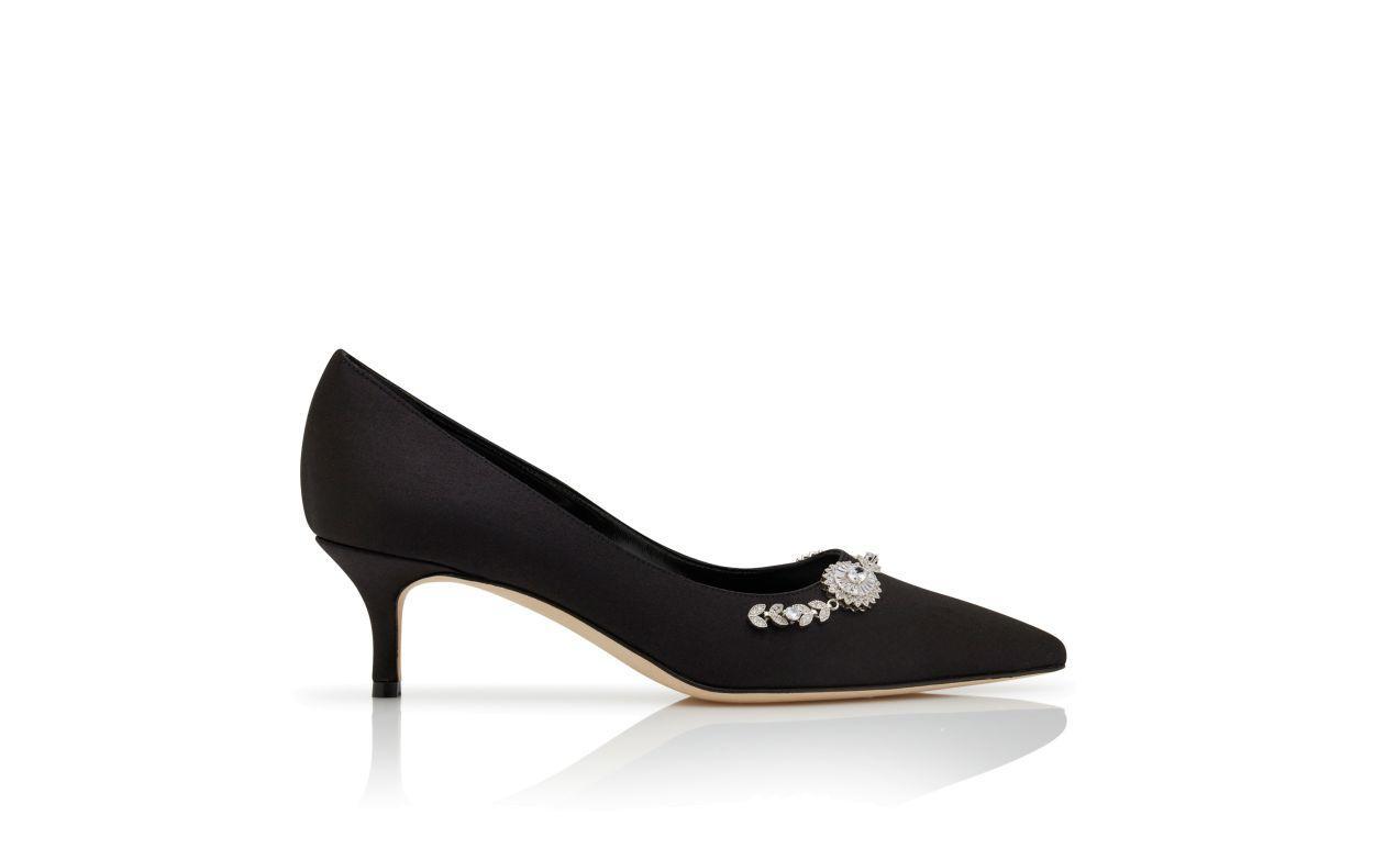 LAMIKPUMP Black Satin Embellished Pumps Product Image