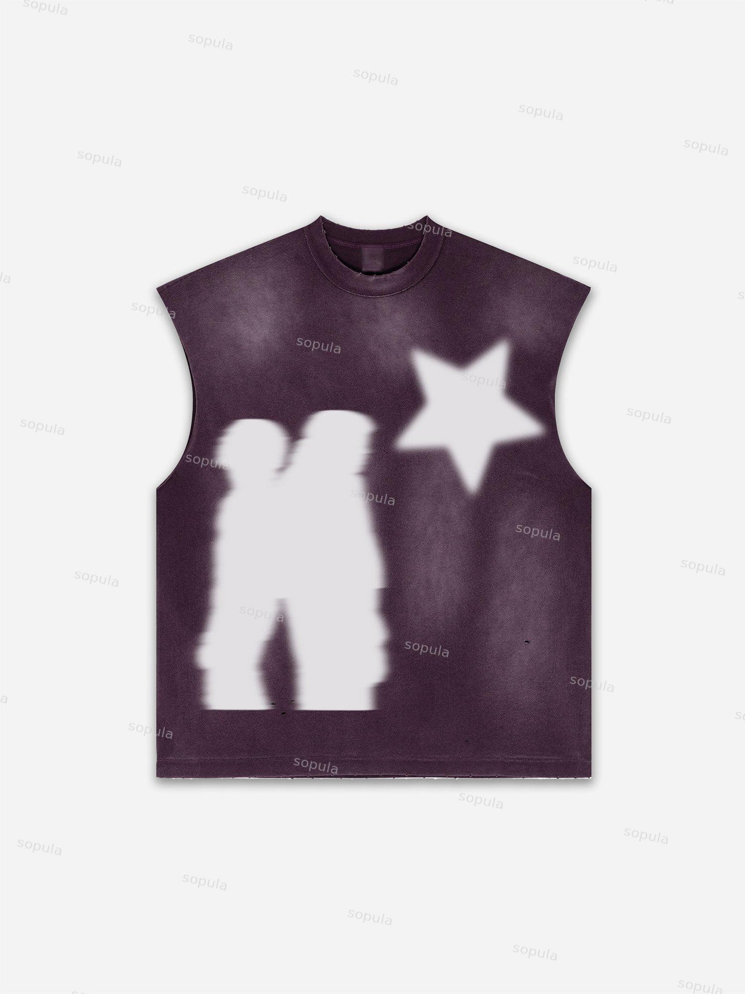 Men's Washed Casual Virtual Shadow Graphic Tank Top Product Image