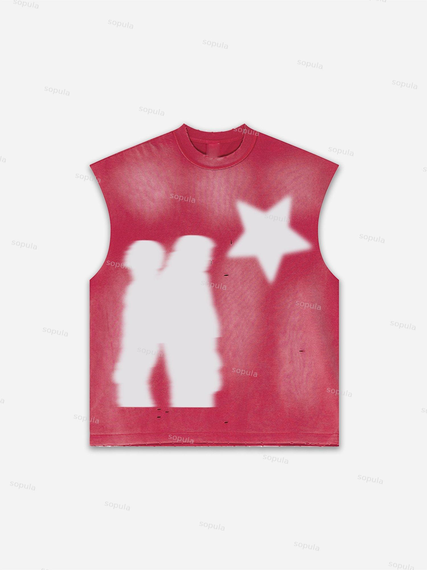 Men's Washed Casual Virtual Shadow Graphic Tank Top Product Image