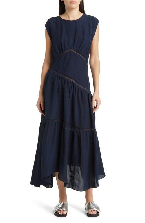 Womens Gathered Linen-Blend Handkerchief Midi-Dress Product Image