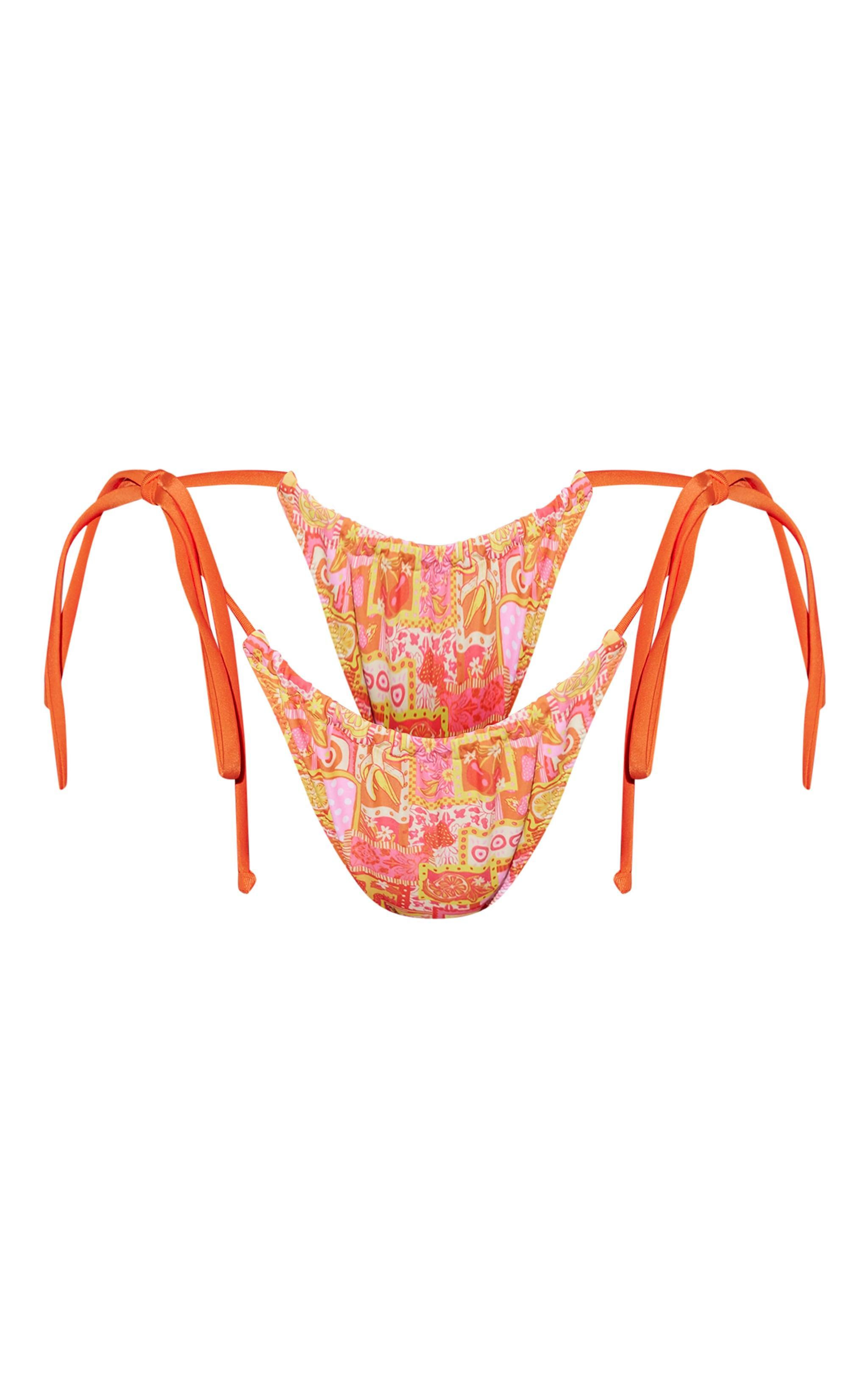 Orange Postcard Fruit Print Tie Side Bikini Bottoms Product Image